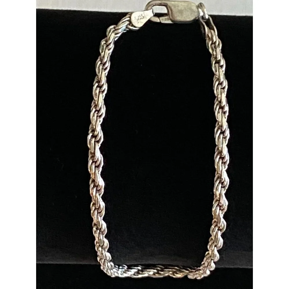 IBB 7” Women’s Vintage Italian Silver 925 Twisted Rope Chain Style Bracelet w Lo